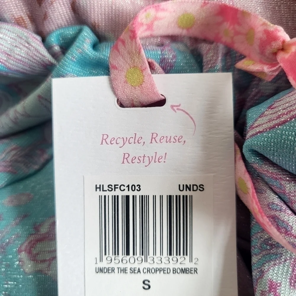 New LoveShackFancy x Hurley Cropped Bomber Jacket Under The Sea NWT Small